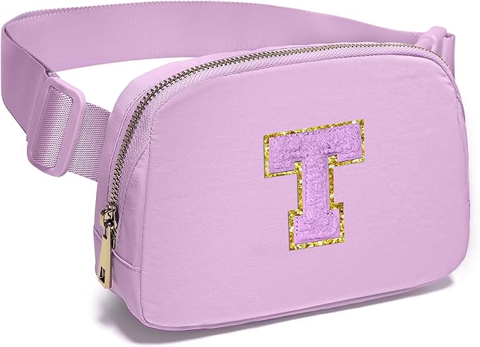 Gitus Gifts for 8 9 10 11 12 Year Old Girls Belt Bag Fanny Pack Crossbody Bags with Initial Letter Patch Cute Stuff Birthday Gifts for Teen Girls Women Personalized Trend Stuff (Lavender-T)