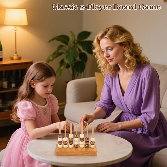 4 in a Row Game Wooden - 4 Connect in a Row Classic Strategy Game for Adults Kids,Four Connect Same Colour in a Row,Portable Travel Games Family Board Games with Storage Bag