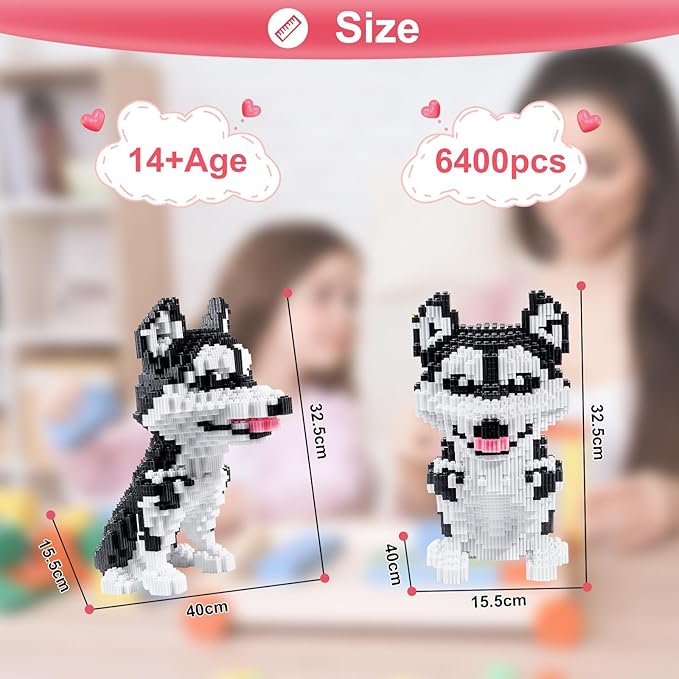 Micro Dog Building Husky Set, DIY Animal 3D Puzzle Building Toy Bricks Set, Educational Particle Building Blocks Toys Kits Gifts for Kids or Adults (4800 Pieces)