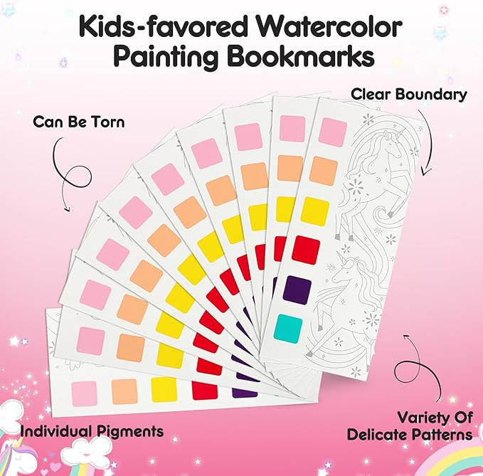 Watercolor Painting Coloring Books Pocket Watercolor Paint Bookmarks, Mess Free Paint with Water Set, Travel Class Activities Art Party Favors Exchange Birthday Gifts for Kids