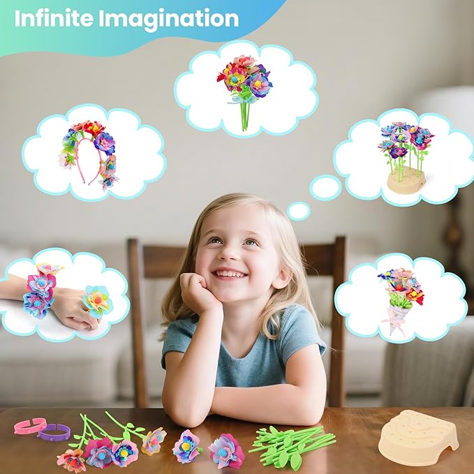 BIRANCO. DIY Flower Bouquet Maker Kit for Kids – Build Your Own Flower Market, Arts & Crafts Toys for Girls Ages 4-8, Educational Activity with Rich Accessories, Great Gift Idea