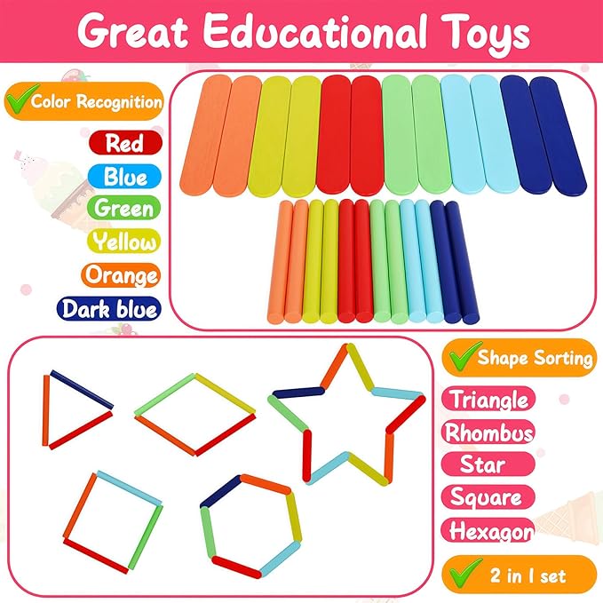 Wooden Sorting Toys Montessori Color & Shape Sorter Class Activity Toddlers Fine Motor Game for Colors and Shapes Recognition, Birthday New Year Valentine's Gifts for 2-5 Year Old Boys and Girls