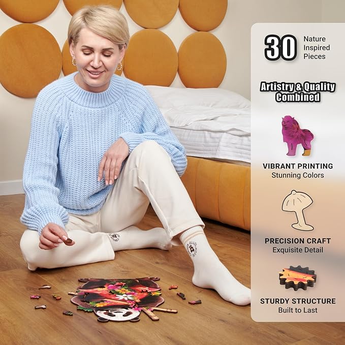 LEOGOR Wooden Puzzles for Adults – 200 Piece, 10.9 x 13 in Extra-Thick 5mm Wood Puzzles Adult, Animal Shaped Mosaic Jigsaw, Tropical Panda Paradise, Unique Hand-Drawn Pieces