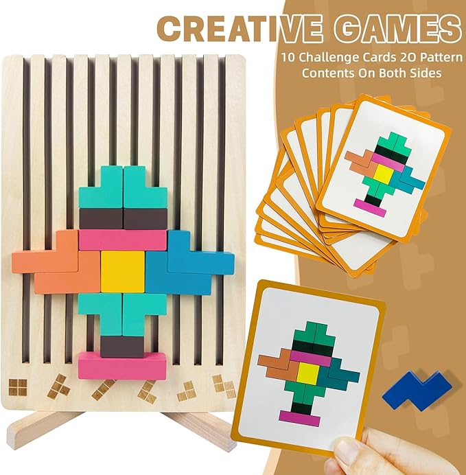 Wooden Stacking Puzzle Toy,3D Wooden Montessori Puzzles Toy,Giant Russian Block Game,Puzzle Board for Kids Jigsaw Puzzle Toddlers Brain Teasers for Kids 4-6 Years