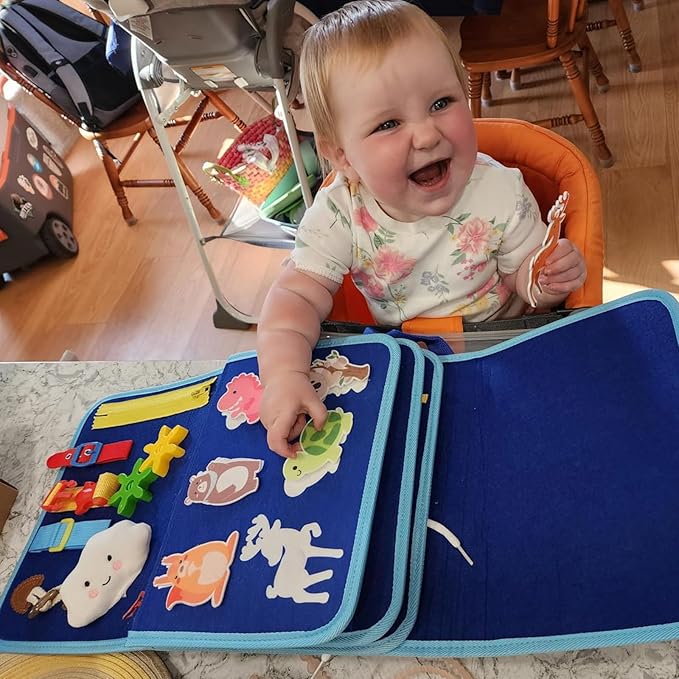 Toddler Busy Board Book - 8 in 1 Montessori Toys for 1 2 3 4 Year Old Learning Educational Activity Gifts for Girls Boys