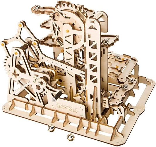 ROKR 3D Wooden Puzzles Marble Run Set - Mechanical Model Kit for Adults DIY Roller Coaster Toys Gifts (Marble Fortress)