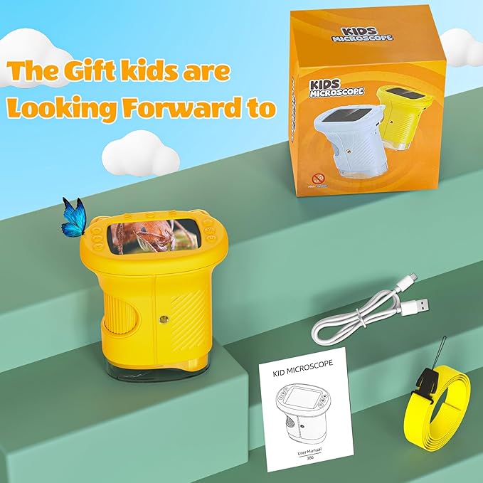 Kids Microscope, 1000X Portable Mini Pocket Microscope with 2.4″ IPS Screen & 8 LEDs, Rechargeable, STEM Educational Science Kit Toys, Best Christmas Birthday Gifts for 4-12 Year Old Girls