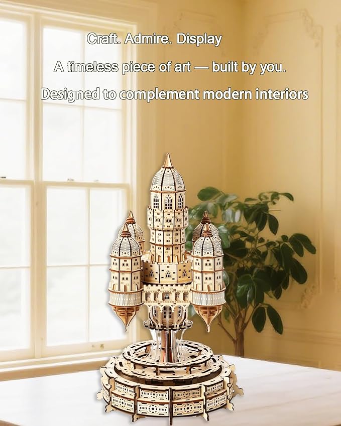 3D Wooden Puzzle for Adults – SkyCity Floating Castle Music Kit with LED Lights & Rotating Mechanism, DIY Mechanical Building Set, Hobbies Puzzle Models for Teens & Collectors