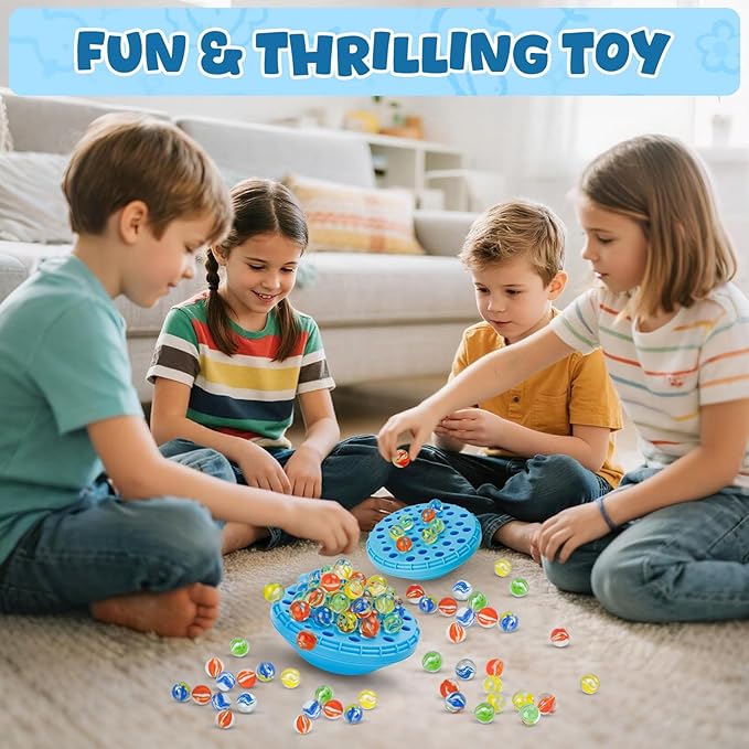 Marble Balance Game, Wobble Marble Stacking Game for Kids 6+, Family Games for Kids and Adults with Built-in Storage, Marbles Board Game for 1-4 Players, Fun Birthday Party Games Toys