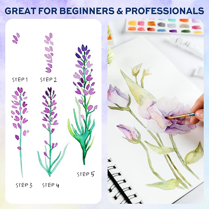 50-Color Watercolor Paint Set with 8 Brushes (Water Brush + Detail Brushes), 3 Mixing Palettes & Complete Accessories, Perfect for Beginners,Great for Outdoor Sketching, Painting Creation, Holiday Gifts