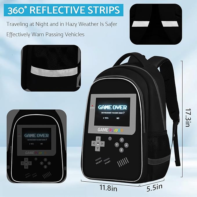 School Backpack For Boys - Gamer Boys Backpack For Kids Children Teens Elementary Middle School - Ages 6-18，17″