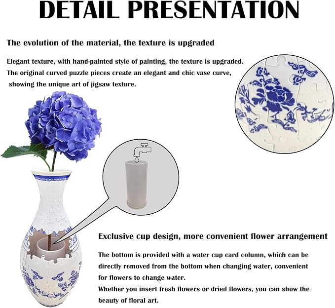 3D Puzzle Vase Unique Flower Vase for Adults Made by 160 Curved Plastic Puzzle Pieces, Piece Relax Puzzles for Adults, DIY Jigsaw Creative Gift for Parents & Housewarming