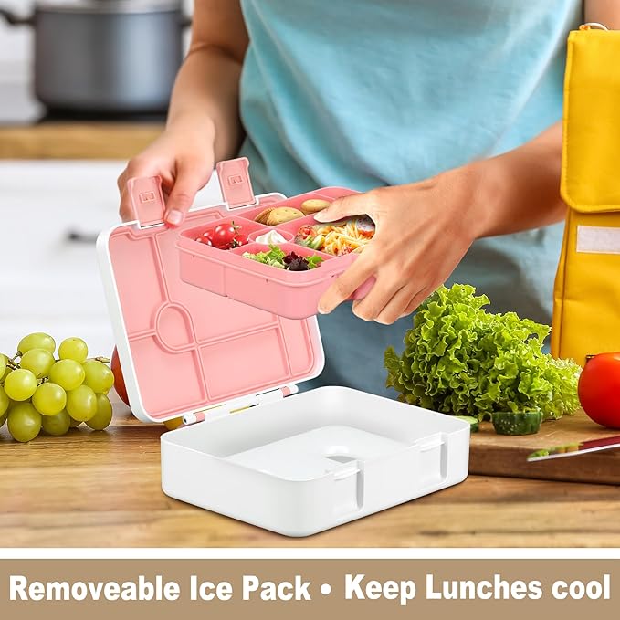 Chill Bento Lunch Box for Kids Adult with Ice Pack Keep Food Cold Fresh 5-Compartment Reusable Leak Proof Lunch Container for Girl Boy School Dishwasher & Freezer Safe