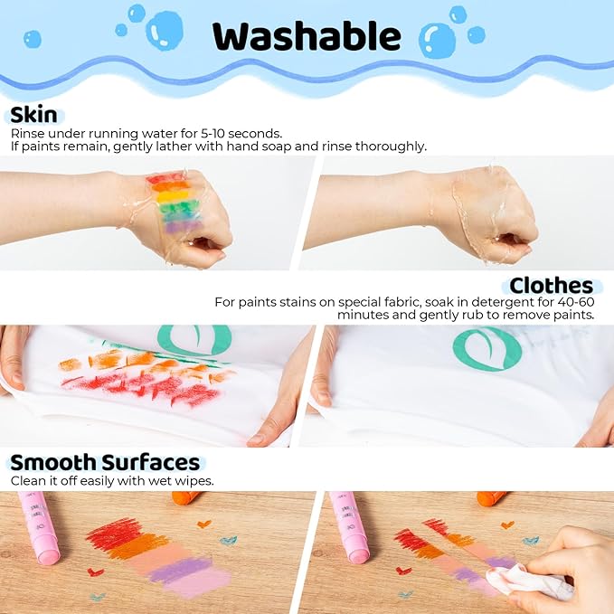 Ohuhu 36-Color Washable Tempera Paint Sticks for Kids, Non-Toxic Quick-Drying Paint Set for Drawing, Graffiti & Crafting - Works on Paper, Glass, Wood, Ceramic, Canvas & Rock