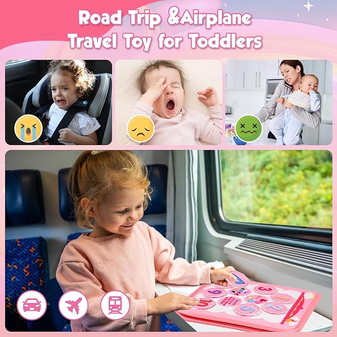 FREYBLI Toddler Busy Board, Montessori Toys for Girl Birthday Gift, Educational Quiet Activity Busy Book for Toddlers, Travel Toys for Airplane Car