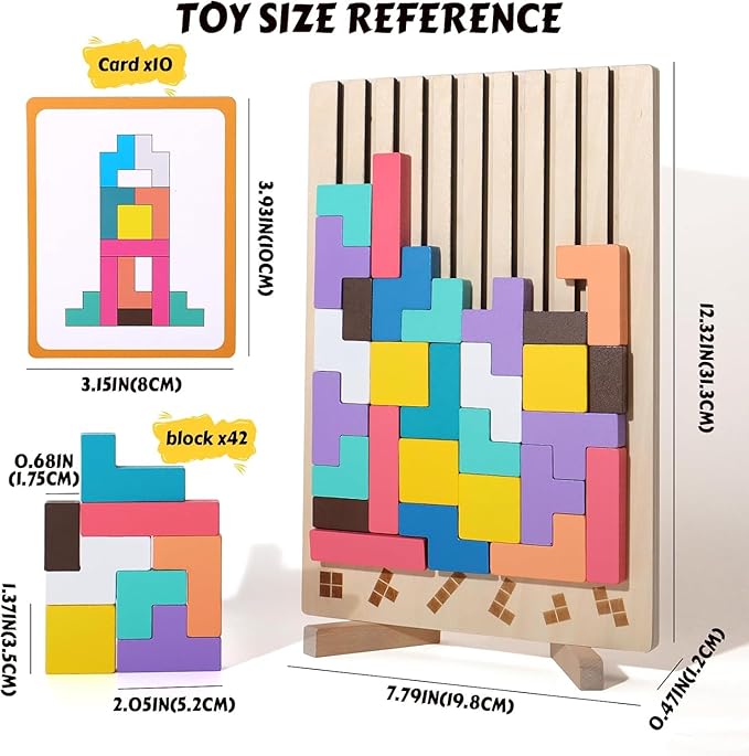 Wooden Colored 3D Russian Block Puzzle Jigsaw Puzzle Toy Montessori Educational Gift for Boys and Girls Board Game Educational Toys for Toddlers Brain Teasers for Toddlers 3-6 Years