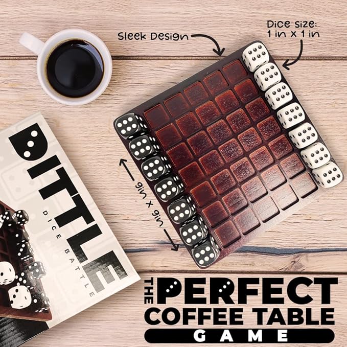 Dittle™️- Dice Battle | 2 Player Dice Games for Adults | Adult Board Games for 2 Players | Best Two Player Game for Adults | Two Person Wooden Coffee Table Fun | Bar Game for Adult Indoor Tabletop