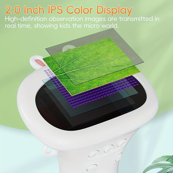 Kids Handheld Microscope 100X-1000X Magnification, Portable Pocket Microscope for Kids Ages 4-12 with Built-in Storage, LED Lights & PC Connection