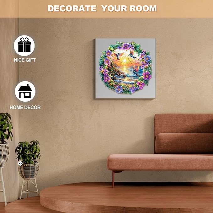 Wooden Puzzles for Adults - Beach Flower Wood Puzzles Adult - Unique Animal Shape Wooden Jigsaw Puzzles for Adults - Birthday Gifts for Puzzle Lovers, Family (11.4 * 11.3in)