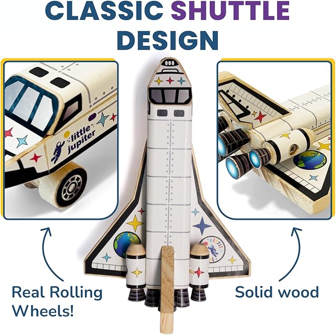 DIY Build Your Own Space Shuttle Toy Model - Wooden Kit w/Stickers - Kids Wood Building Kit for Boys & Girls - Toy Spaceship Stem Toys for Ages 4-10 - Wood Crafts for Kids - STEM Woodworking Kits