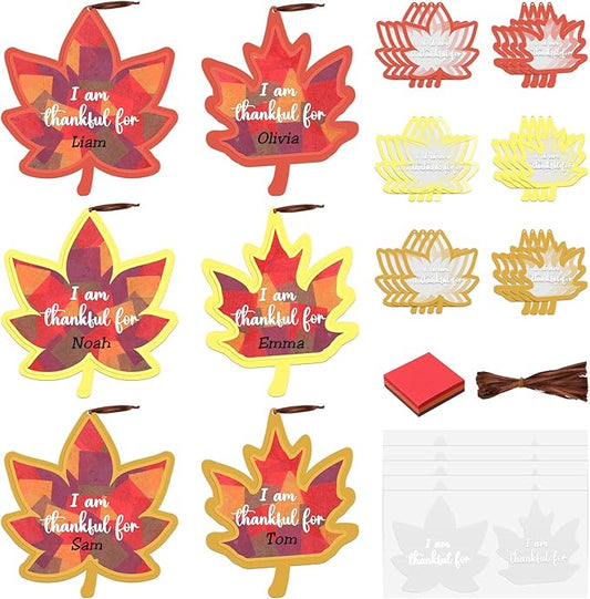 Chiisong 24 Sets Fall Maple Crafts Kit DIY Tissue Paper Sign Crafts for Back to School Fall Harvest Thanksgiving Religious Christian Party Fun Home Actives