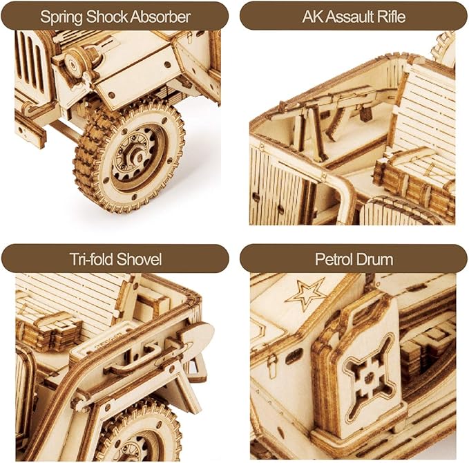 ROKR 3D Wooden Puzzle for Adults-Mechanical Car Model Kits-Brain Teaser Puzzles-Vehicle Building Kits-Unique Gift for Kids on Birthday/Christmas Day(1:18 Scale)(MC701-Army Field Car)