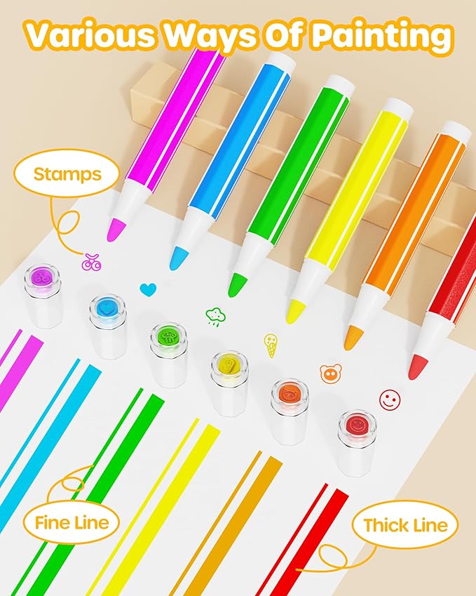 D-FantiX 36 Colors Washable Markers for Kids, Stamp Markers Coloring Set with Coloring Books and Stand Portable Box, Back to School Supplies for Girls Boys, Kids Road Trip Activities