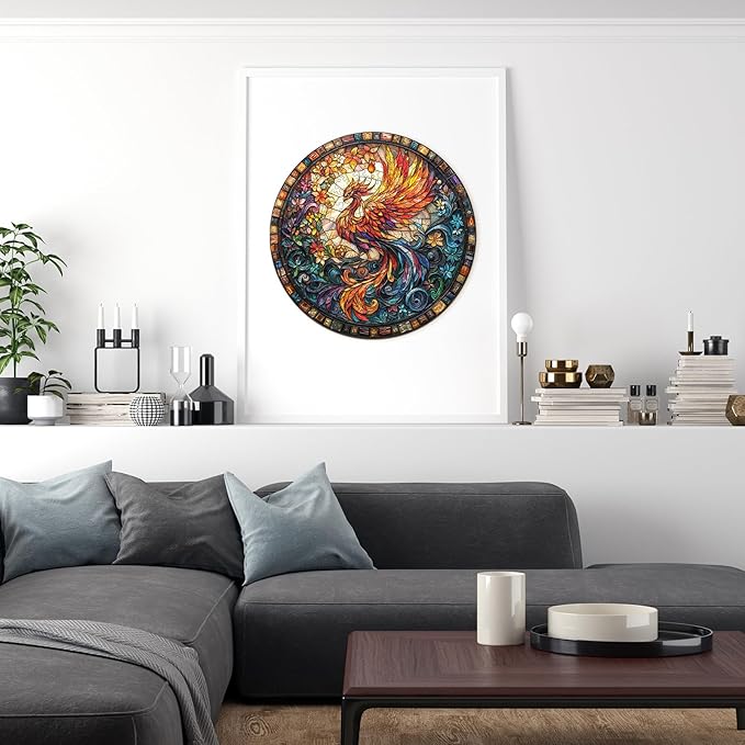Wooden Puzzles for Adults, Stained Glass Phoenix-2 Unique Shaped Wood Puzzles Adult, Wooden Jigsaw Puzzles for Adults Kids, Creative Birthday Gifts for Friends Family Game (8.5 * 8.5in 100pcs)