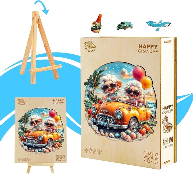 Wooden Puzzles for Adults -Happy Grandma Puzzle, Unique Shape Wooden Jigsaw Puzzle for Granny, Wood Puzzles Adult, Good Gift Idea for Family (L-13.4 * 13.4in -270 Pieces)