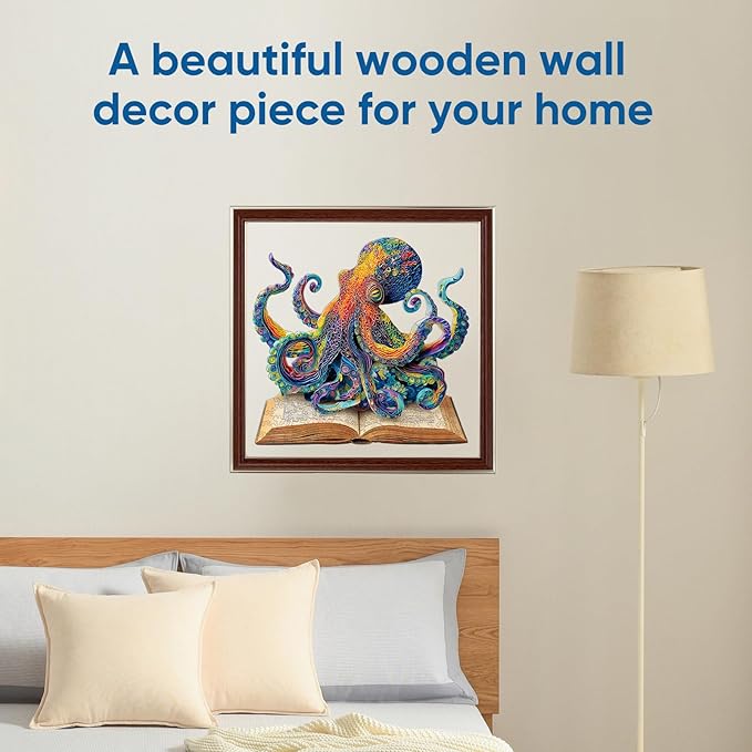 Wooden Puzzle for Adults 500 Pieces, Octopus Book Jigsaw Puzzles, Unique Shape Animal Adult Puzzles, Irregular Wood Best Gift for Adults Family Game(16.8 * 16.1 in)