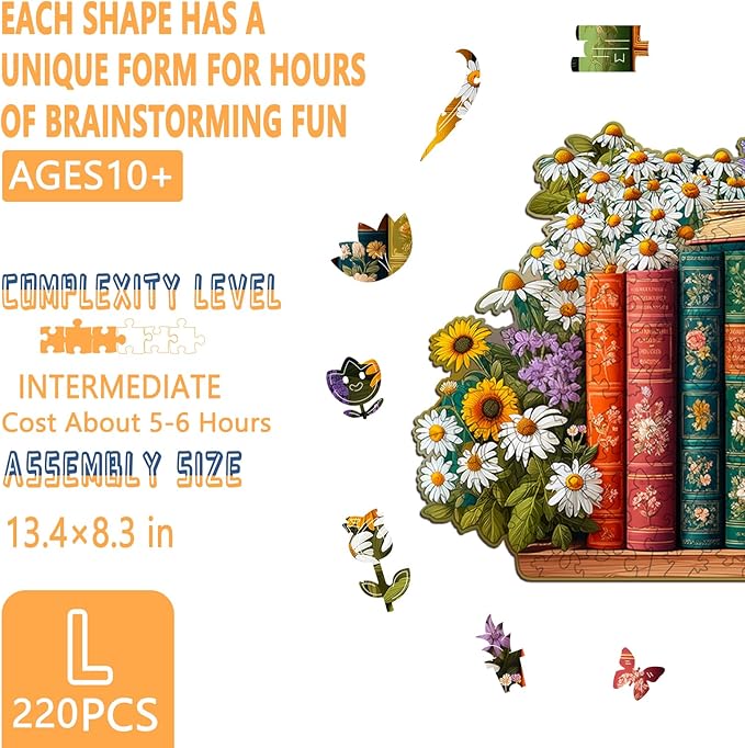 Wooden Puzzles for Adults - Blooming Flowers Wooden Jigsaw Puzzle, Unique Shape Flower Wood Puzzles Adult, Wall Art Home Decor, Gifts for Family and Friends (L-13.4 * 8.3in- 220 Pieces)