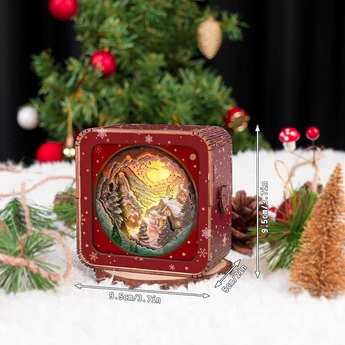 3D Puzzle Nightlight-DIY LED Light Winter Night Wooden Puzzle-Art Lamp and Craft Kits for Kids and Adults-Birthday Gifts Toys-Home Desk Decor Family Game
