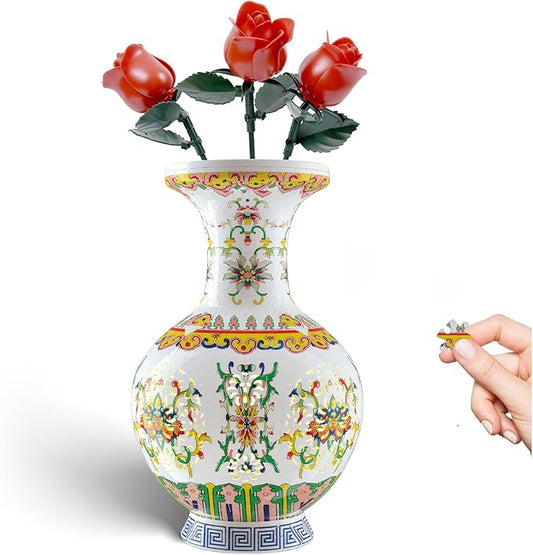 LED Flower Puzzle Vase for Adults, 200-Piece 3D Puzzle Vases for Home and Office Decor, Unique Flower Vase for Living Room & Bedroom, Creative Crafts for Adults (Yz001)
