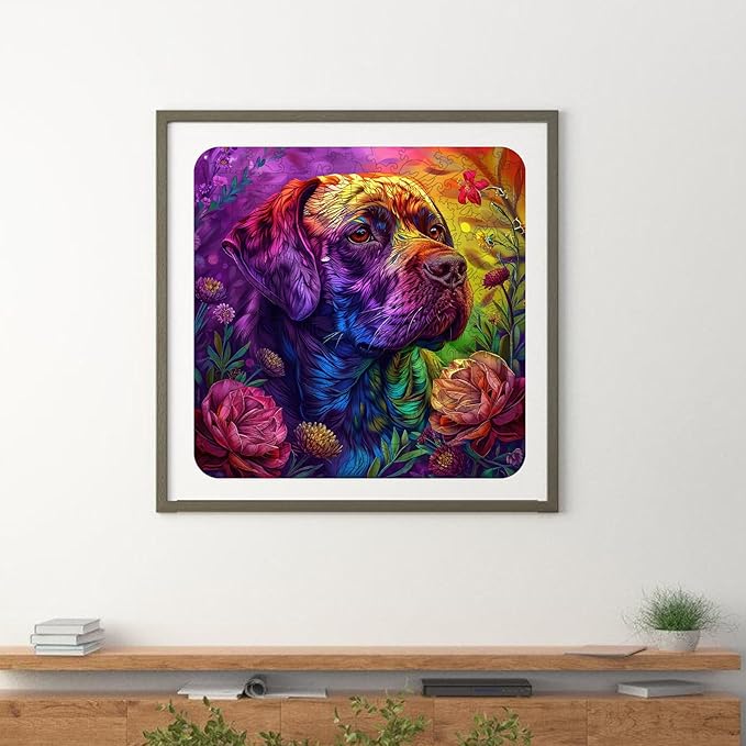 Wooden Puzzles Colored Dog 200 Pieces, Aim Puzzles for Adults, Unique Shape Animal Adult Puzzles, Irregular Wood Best Gift for Adults Family Game (11.3x11.3 in)