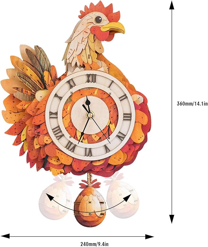 Cutywood 3D Puzzles for Adults Clock-Rooster Design Model Kit-Mechanical DIY Pendulum Clock with Roman Numerals-Desk Home Office Decor Personalized Gift for DIY Lovers