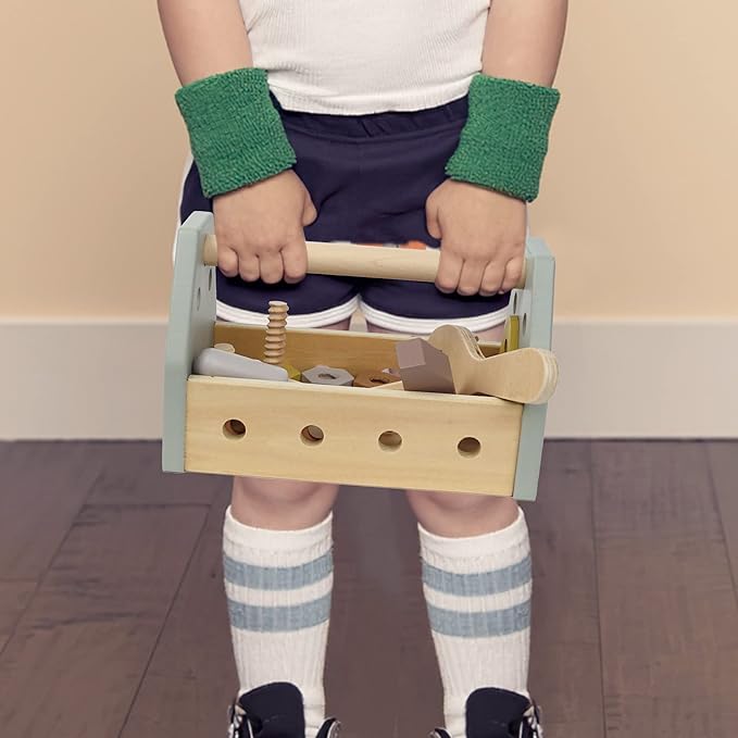 Montessori Wooden Tools Kit Toddler Educational Construction Kids Toys Sets Play Box Preschool Play Tool Wooden Construction Toy （Yellow）