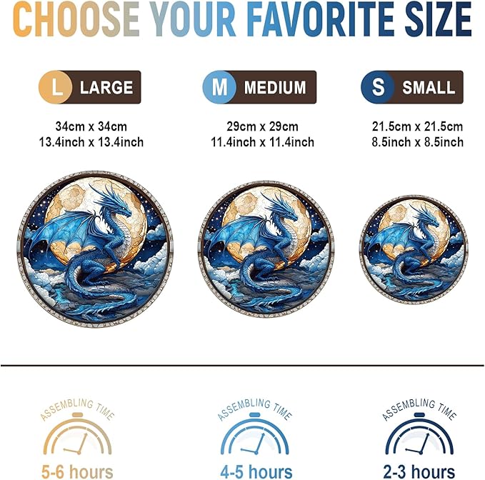 Wooden Puzzles for Adults - Moonlight Blue Dragon Wooden Jigsaw Puzzle, Unique Animal Shaped Wood Puzzles Adult, Christmas Birthday Gifts for Friends/Family, Home Decor 13.4 * 13.4in 300pcs