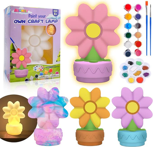 ASIOWELY Paint Your Own 8-Petal Flower Lamp Kits,Arts and Crafts Supplies for Kids Toys Ages 4-6-8,DIY Art Night Light Painting for Girls Ages 5-10,Birthday Gifts for 3-12+ Year Old Toddler Teen Adult