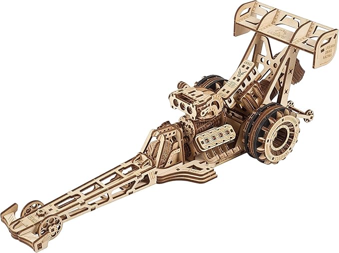 UGEARS Dragster Car Model Kit - Top Fuel Dragster Model Kits 3D Puzzle with Powerful Spring Motor - Drag Racing Model Car Kits 3D Puzzles for Self-Assembly - 3D Wooden Puzzles for Adults and Kids