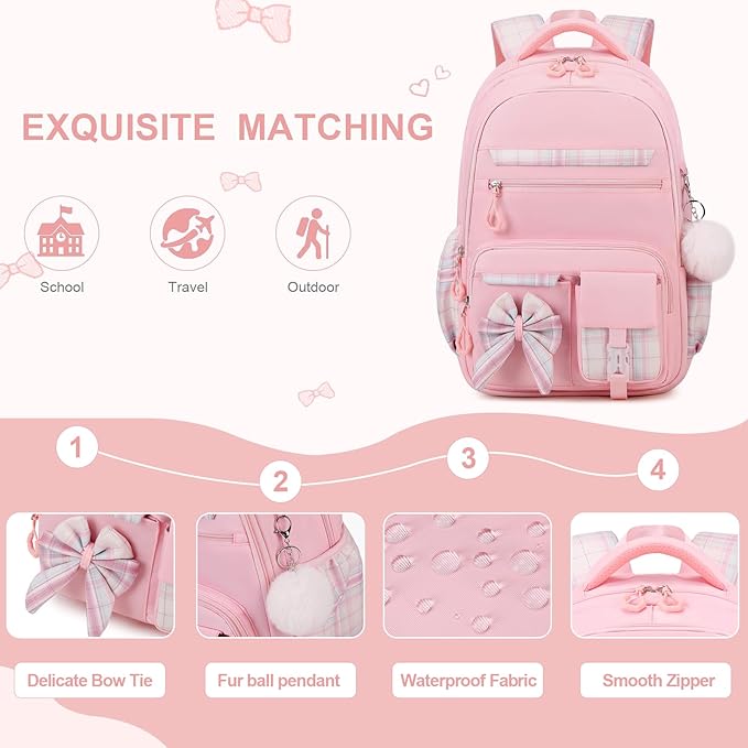 Backpack for Girls, 3PCS Girls Backpack for School with Lunch Bag Pencil Case, Cute Kids Teens Bookbag for Kindergarten Elementary Preschool Middle School