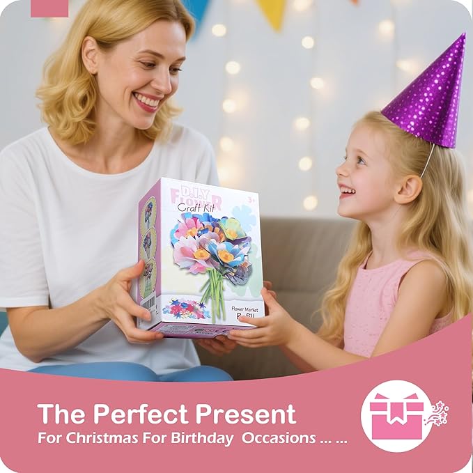 Pistachio DIY Flower Bouquet Kit Accessories - Arts and Crafts for Kids 4-6, Fabric Flowers Bouquets Toys Accessory Set, Flower Making Kit for Kids Accessories, 4 5 6 7 8 Year Old Girl Birthday Gifts