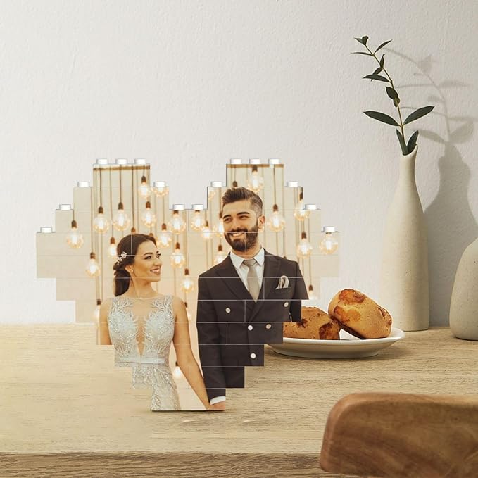Custom Building Brick Personalized Photo Block Puzzle Valentines Day Gifts Building Block Family Portrait Photograph DIY Gifts for Women, Men,Kids Horizontal Shaped Brick Puzzle (Heart Shaped)