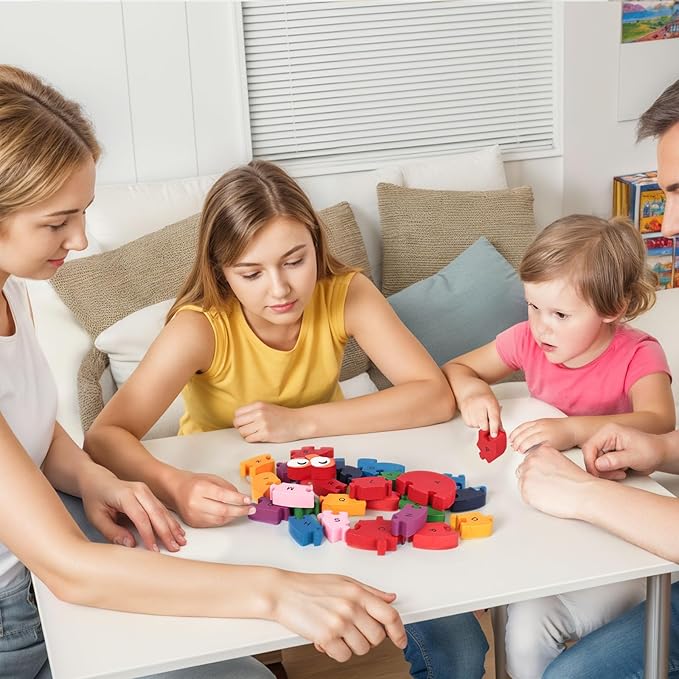 LovesTown Wooden Alphabet Snail Jigsaw Puzzles, Montessori Letters Numbers Building Blocks, Educational Learning Toys for Kids Preschool Activities