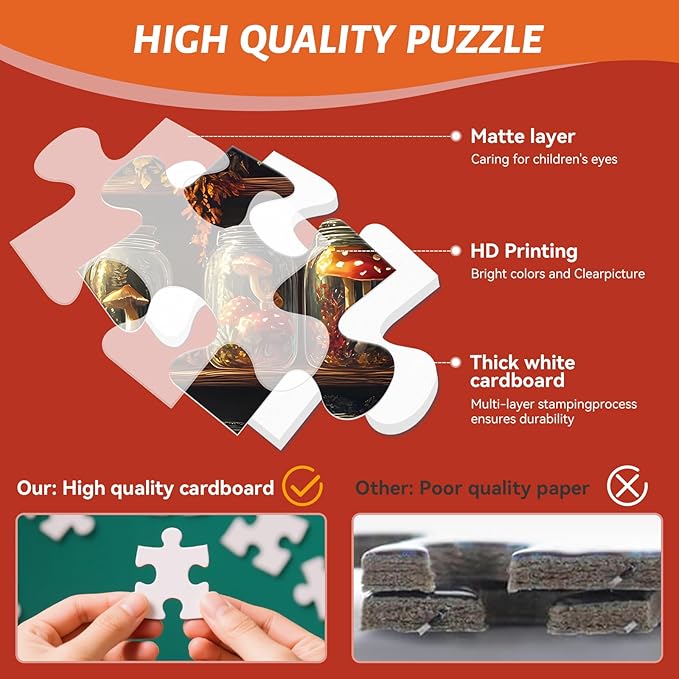 300 Piece Puzzle for Adults, Fantasy Mushroom Jigsaw Puzzle for Adults, Kids, and Seniors, Gift for Family Activities, Game Night, Home Wall Art, 20.5x15 in