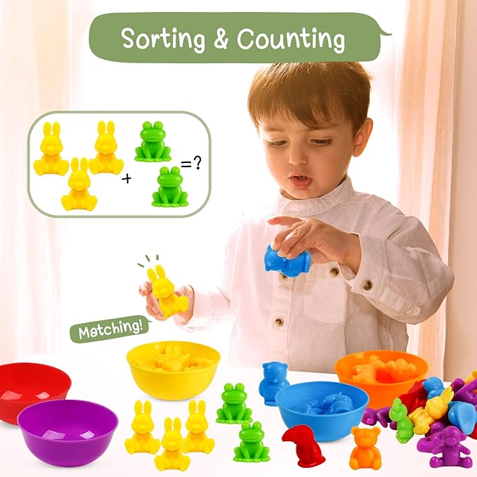 Counting Animals Matching Games Sensory Toys with Sorting Bowls Preschool Learning Activities Color Classification Montessori Educational Toys Set Gift for Boys Girls Toddlers Toys Age 3+