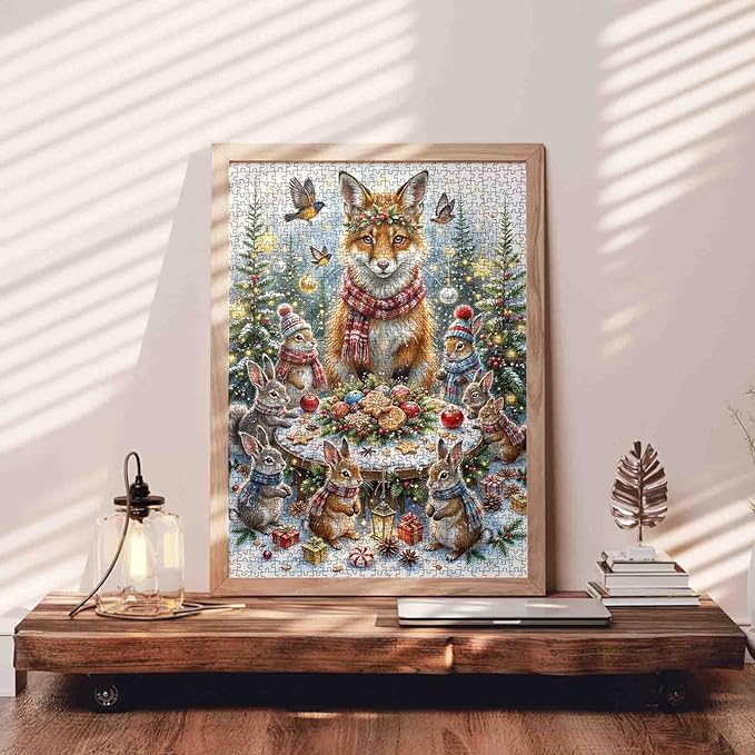 Christmas 1000 Piece Jigsaw Puzzles for Adults Animal Fox,Rabbit Painting Jigsaw Puzzle 1000 Christmas Gingerbread Puzzles 20''x27”inch Xmas Trees Craft Puzzle Art Wall Decor Family Challenging