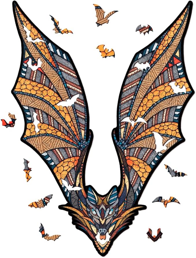 EWA Home Décor – Bat Small 60 Pieces – Wooden Jigsaw Puzzle for Adults – Perfect for Artistic Home Decoration and Mindful Relaxation
