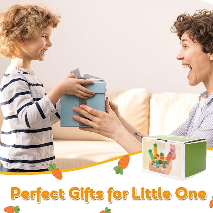 Montessori Toys for Baby 6-12 Months, Wooden Toy for 1 Year Old Boys and Girls, Magnetic Carrot Game for Toddlers, Shape Sorting Matching Puzzle, Educational Birthday (Bouncing Carrot)