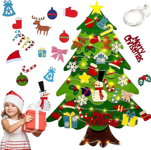 Felt Christmas Tree for Toddlers, Christmas Tree Felt with Lights, Ideal DIY Felt Christmas Tree Set, Decorations Christmas Wall Hanging, Kids Gifts Party Supplies