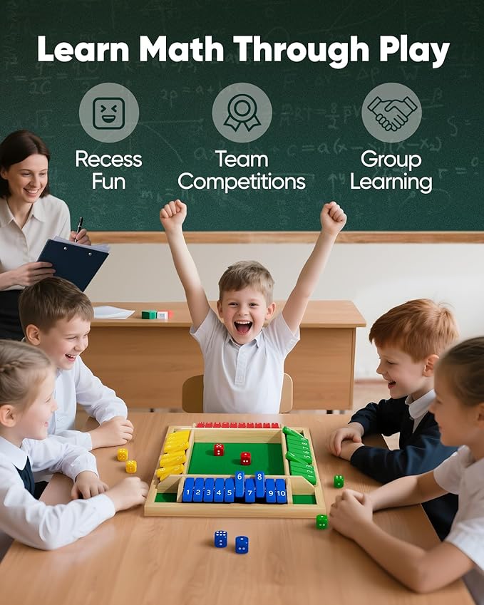 Classic Original Shut The Box Game, Math Dice Board Game for Family Night Classroom Travel, Wooden Table for Group Kid Adult Senior, Camp Party Bar, Easy Quick and Fun, 2-4 Players